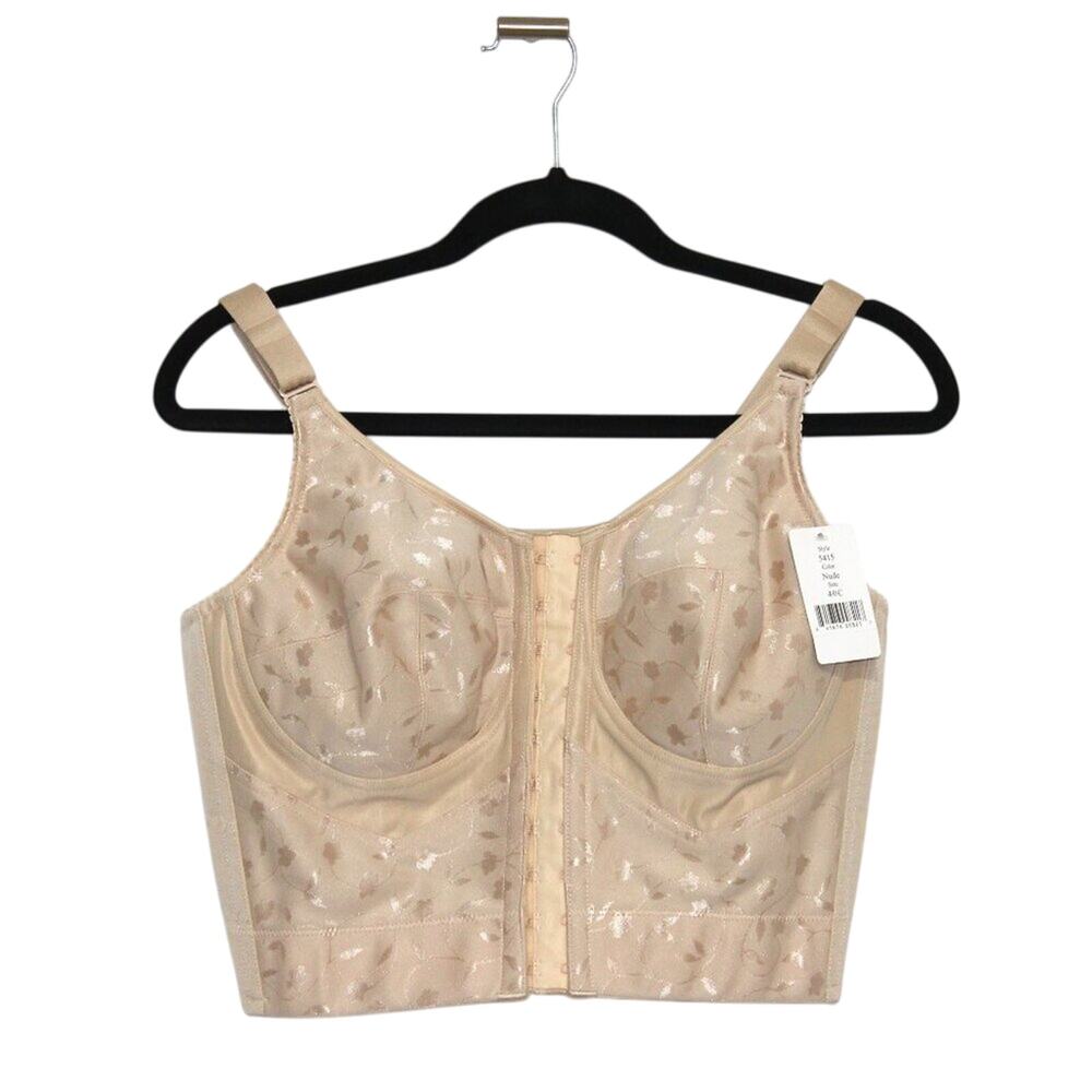 Elila Jacquard Front Hook Posture Longline Softcup Bra Corset 40C in Sand NWT